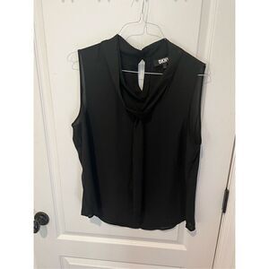 New DKNY black sleeveless tank with tie bow neck detail
